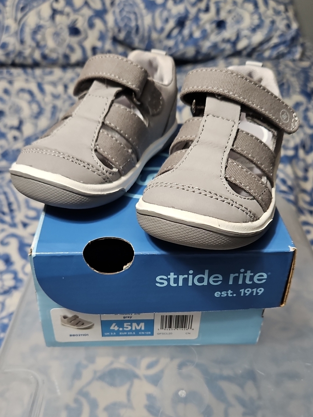 Stride Rite Gray Velcro Strap Baby Walker Shoes